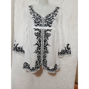 Michael kors S/P embroidered blue white peasant bohemian top